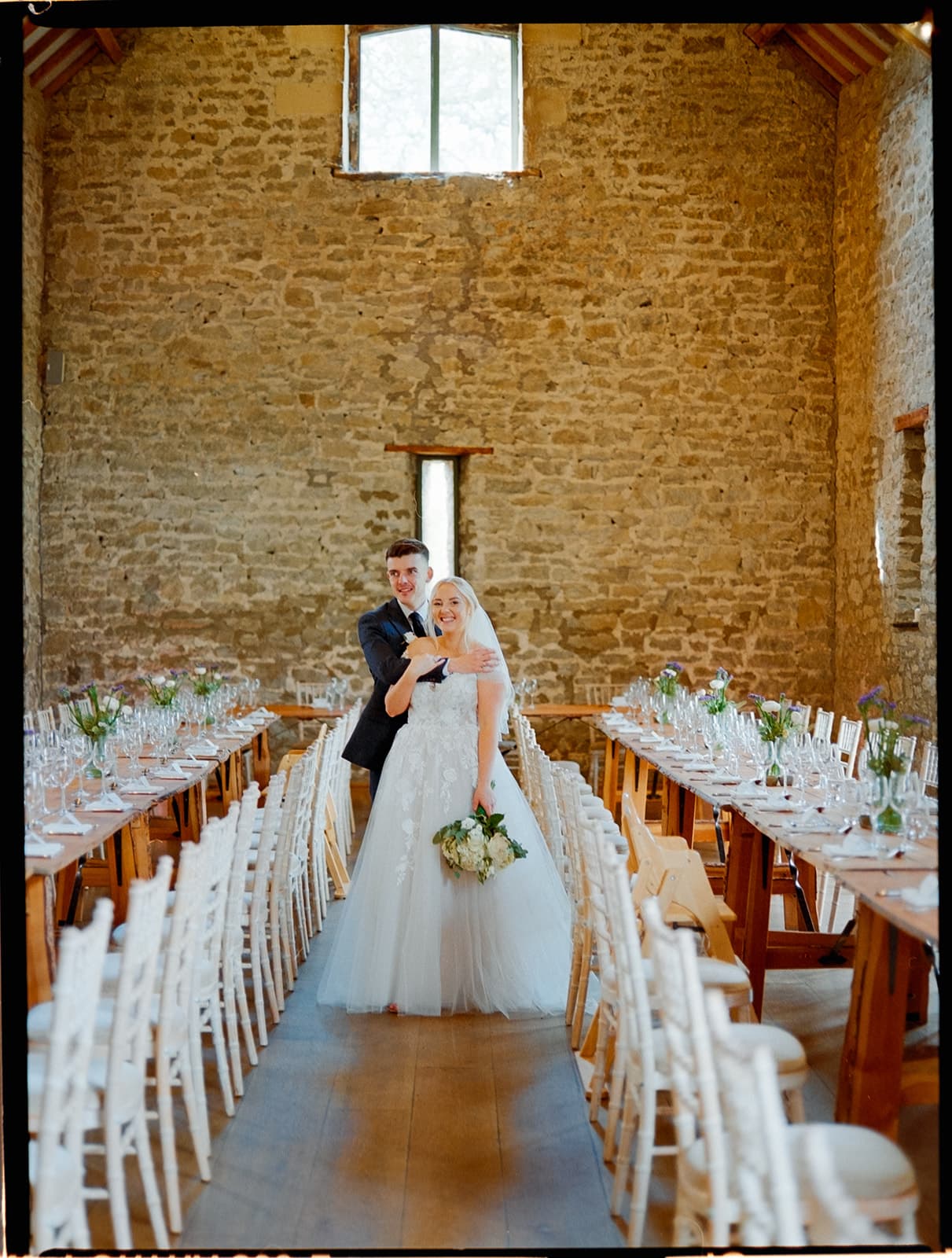 Film photo of the couple at Priston Mill
