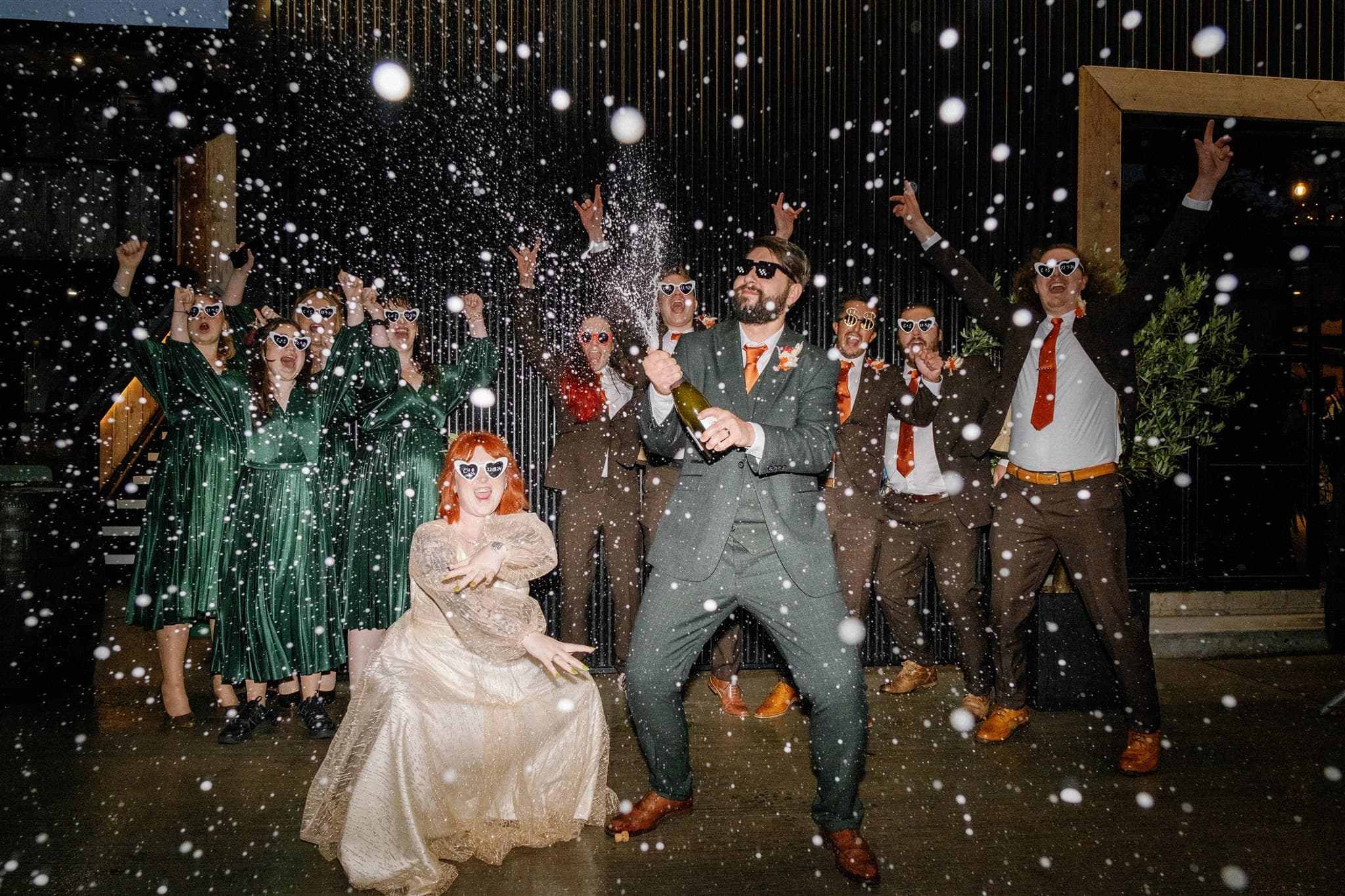 Wedding photography, Ivy and pine photography, The shack revolution, couple popping champagne
